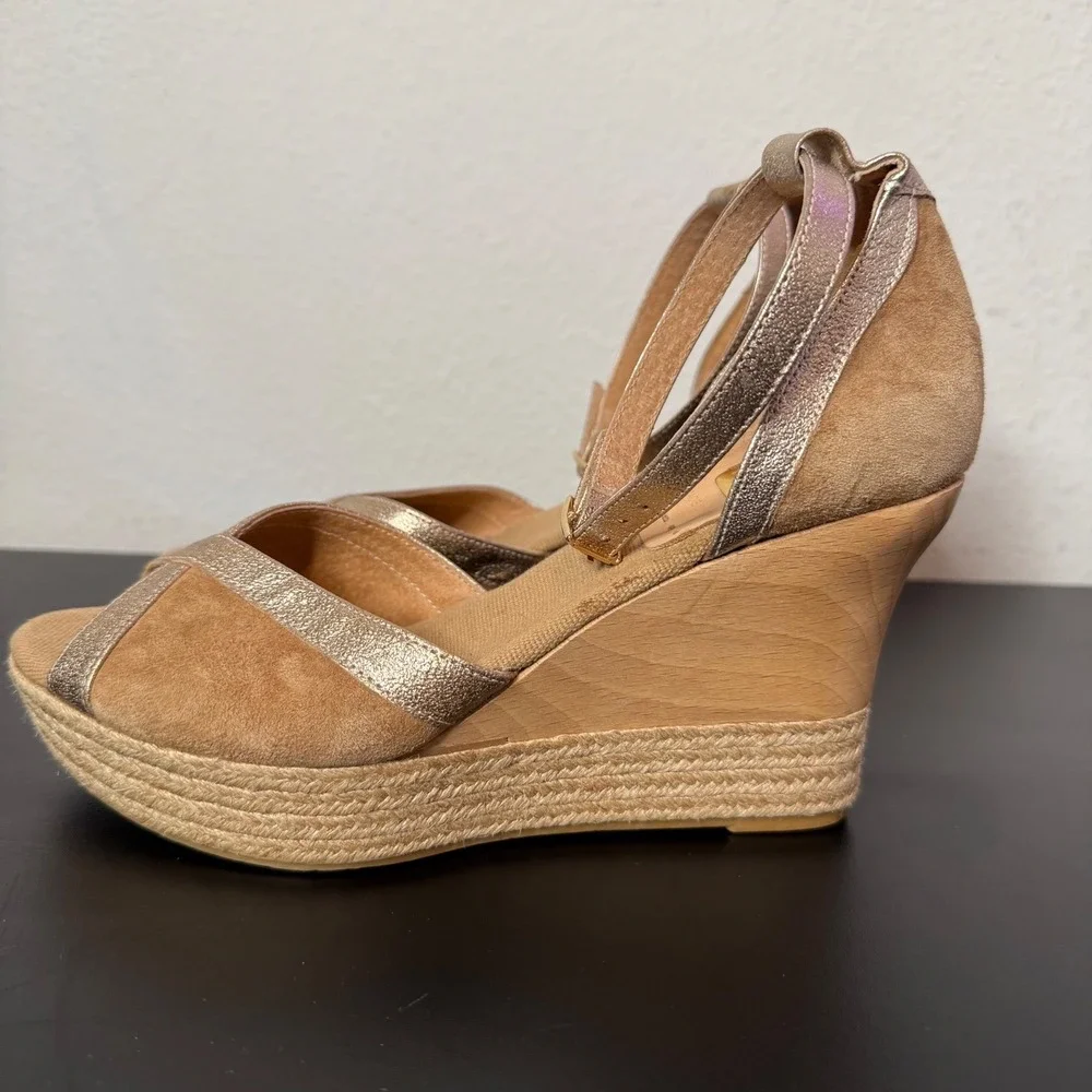 Kanna Spain Suede Leather Metallic Espadrille Wedge Sandals 38 US 8 Platform